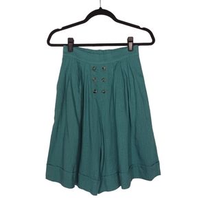 PEPALOVES Wide Leg Button Front Stretchy Green Shorts Small NWT